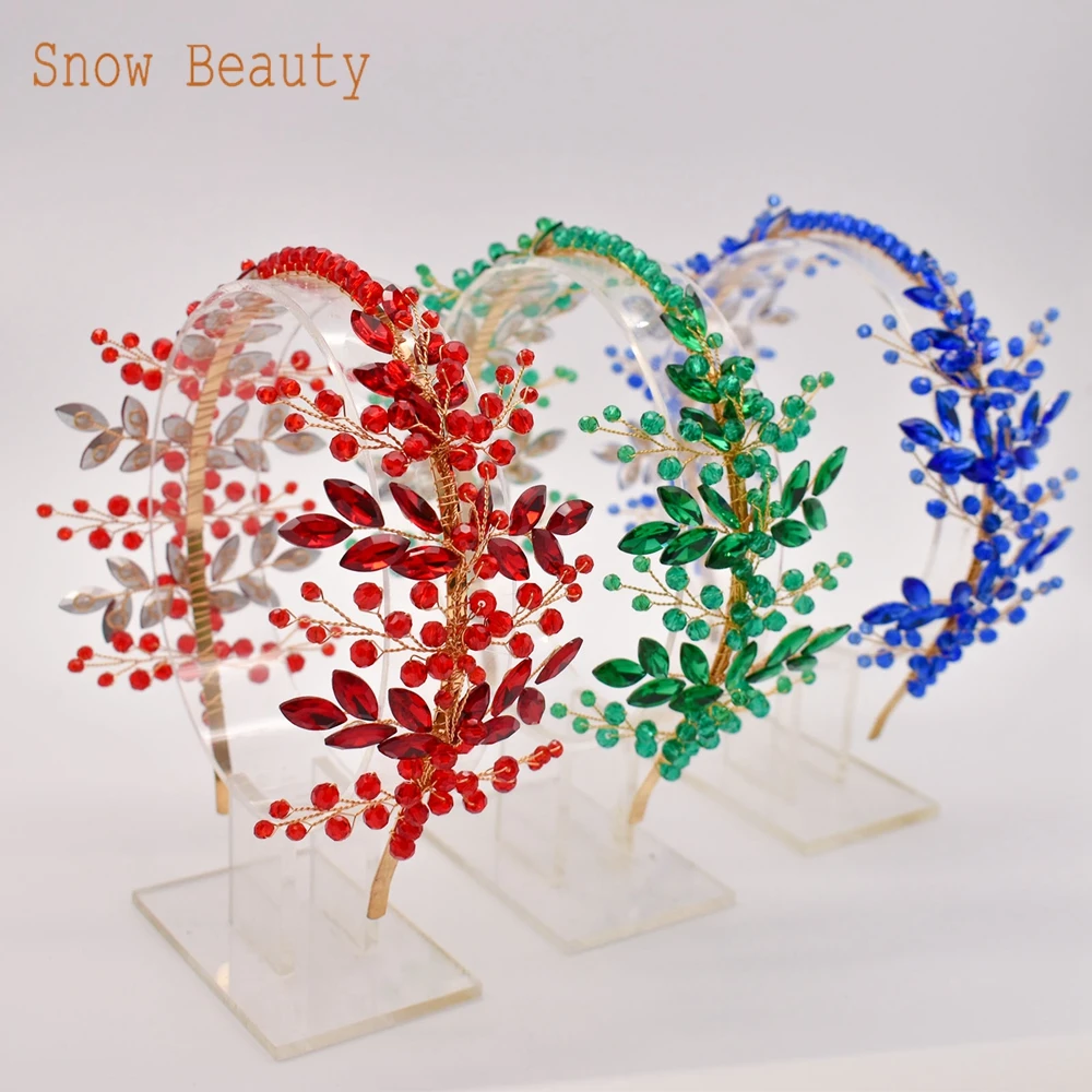 DZ097 Handmade Colorful Crystal Hair Jewelry for Brides Red Blue Green Rhinestone Headband for Women Wedding Hair Accessories