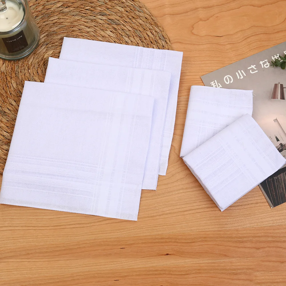 42cm Yarn Dyed Polycotton White Square Handkerchief Embroidered Plain Napkin Wedding Guest Favor Hanky Table Cloth