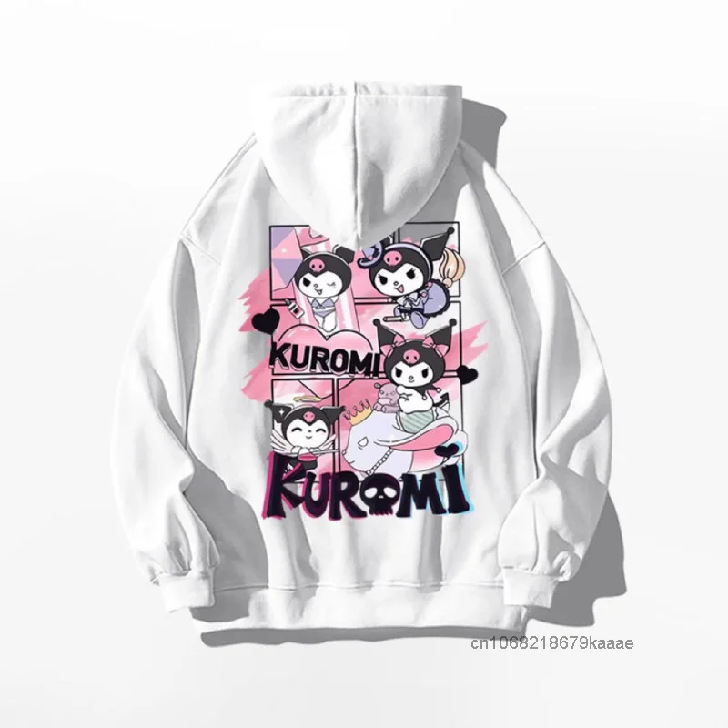 Kuromi Print Female Hooded Sweatshirt Autumn Winter Vintage American Style Thick Hoodie Loose Casual Versatile Fashion Pullover