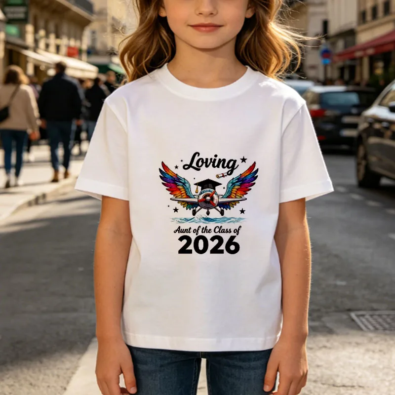 Graduation Season Pure Cotton Cartoon Printed Children's T-shirt Personalized Loose T-shirt New Parent-child Fashion T-shirt