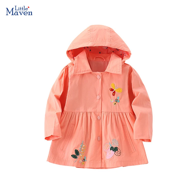 Little maven 2024 Children\'s clothing Baby Girls Jacket Coat Cotton Embroidery Strawberry  Hoodie New Tops for Kids Clothes