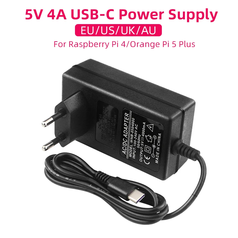 Orange Pi 5 Plus 20W USB 유형 C 전원 어댑터 용 5V 4A 전원 공급 장치 OPI 5/5B/5Plus/4 LTS Raspberry Pi 4B 용 EU US UK AU 플러그