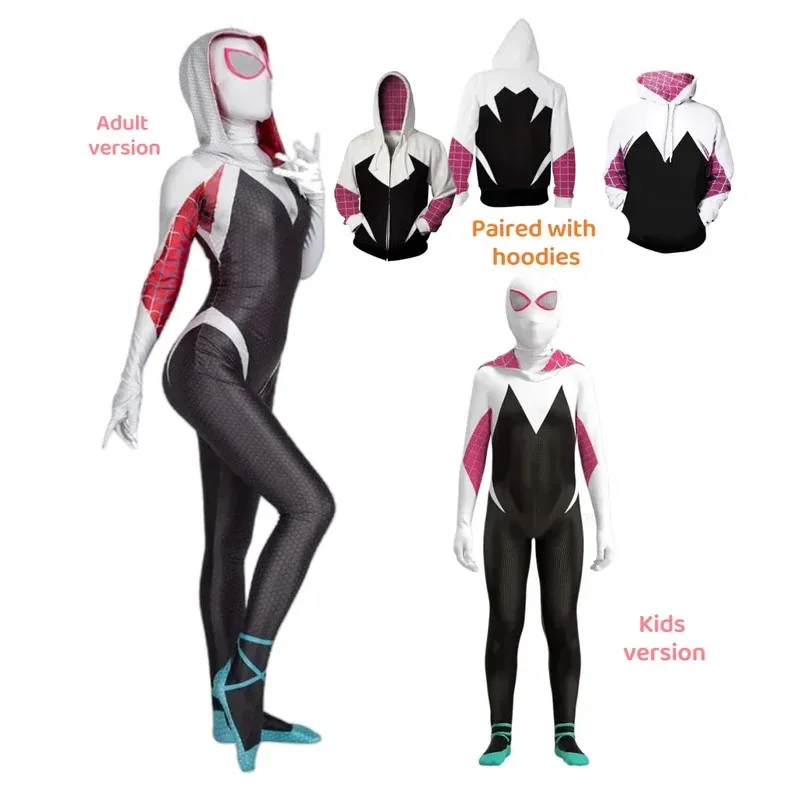 Disfraz de Anime Cosplay de Gwen Spid para niños y adultos, máscara de chica araña blanca, disfraces de Halloween de estilo 3D, Cosplay de Suier Body Jumpsui