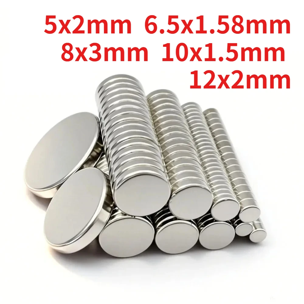 Small Round Disc Magnets with Assorted Sizes, Compact Flat Magnets 5x2 6.5x1.58 8x3 10x1.5 12x2mm for Handmade Work, Home