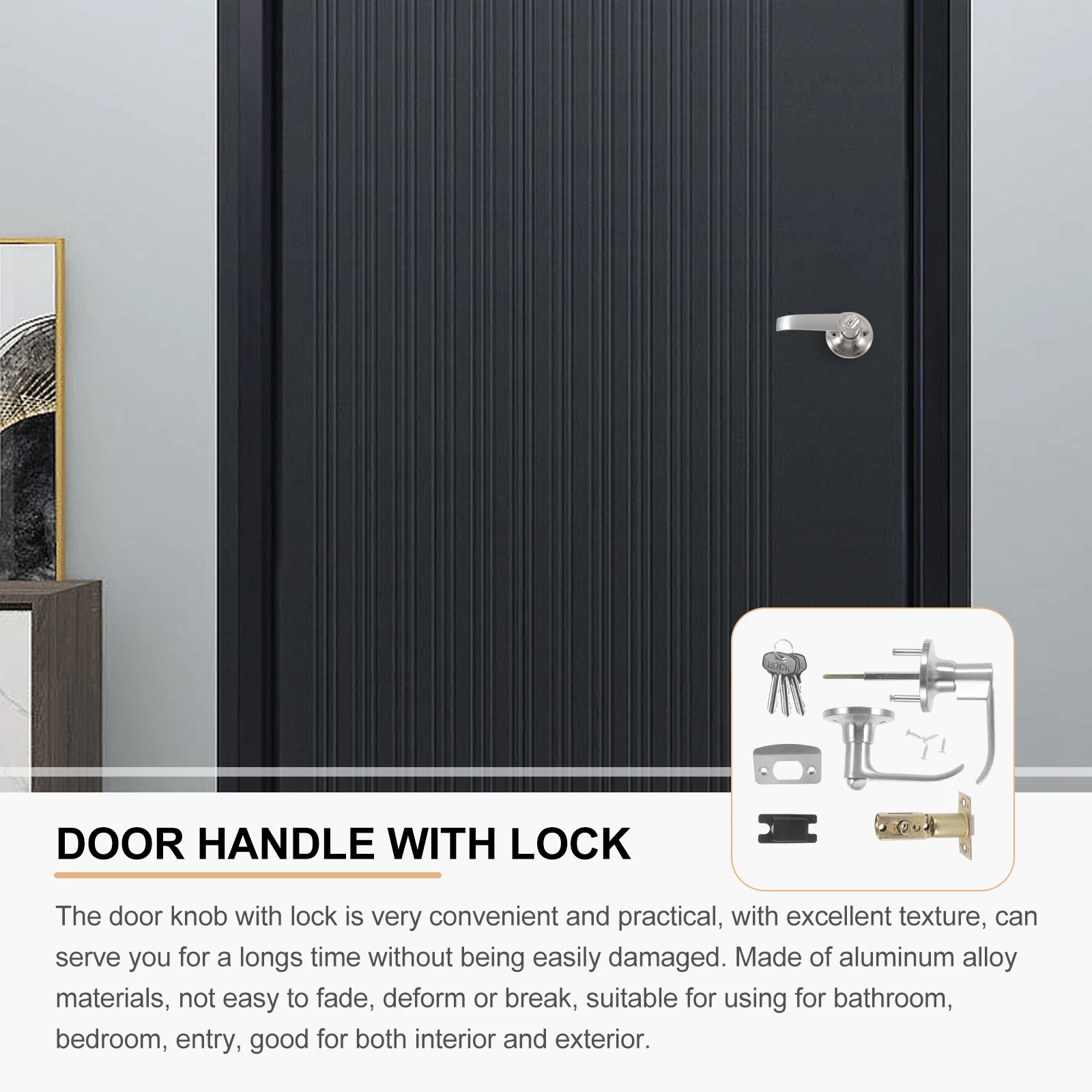 

1 set Sturdy Ball Handled Knob Bedroom Interior Security Solid Cylinder Spring Bolt Durable Aluminum Alloy Front Entry With Key
