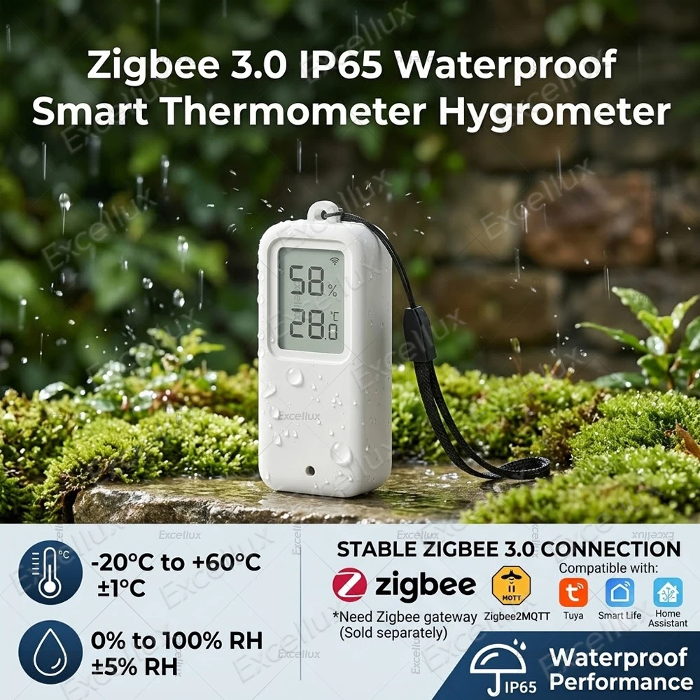 Zigbee Smart Thermometer Hygrometer IP65 Waterproof LCD Temperature Humidity Sensor Compatible With Z2M TUYA Alexa Needs Gateway