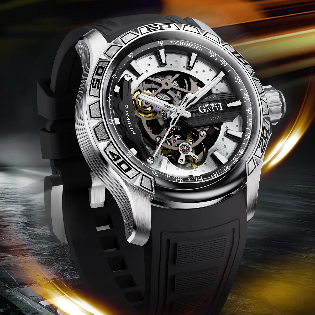 

BONEST GATTI 2026, ограниченная серия, мужские автоматические часы, дизайн со скелетом, ночная видимость, часы с сапфировым стеклом для мужчин