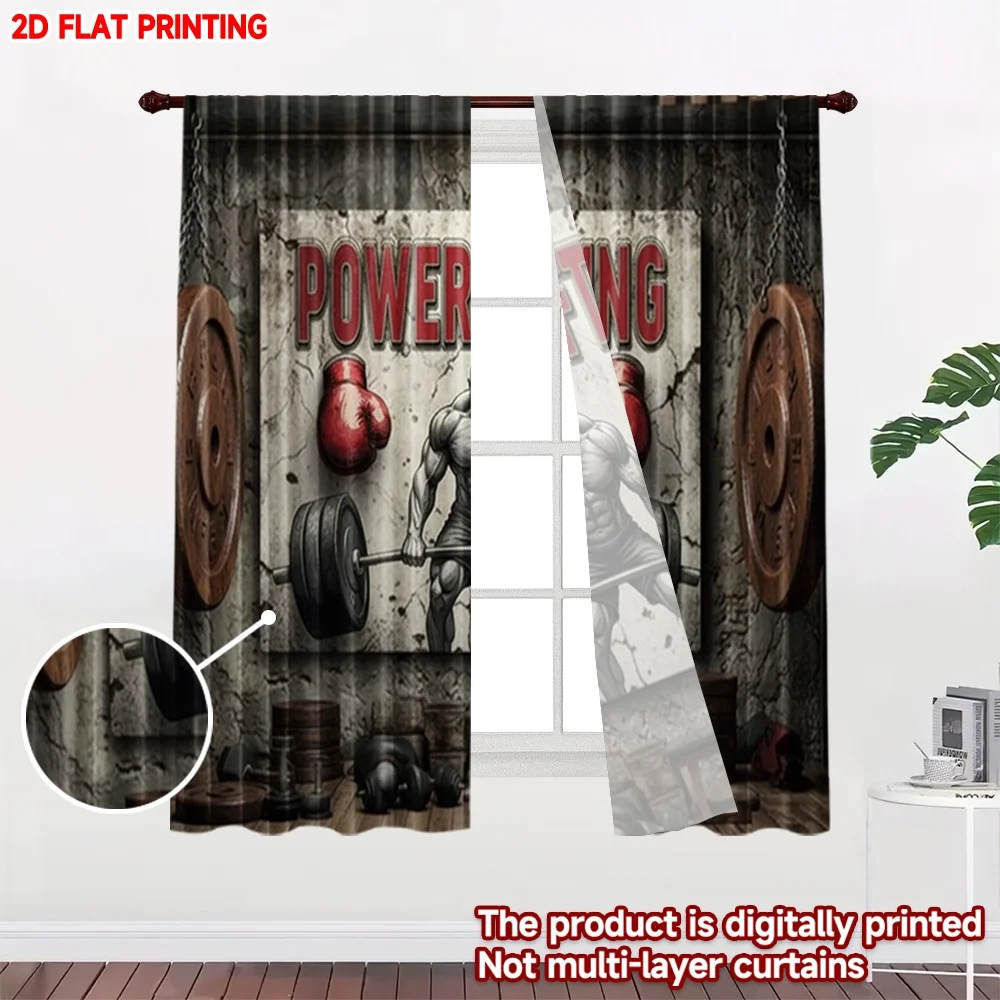 2D flat printing 2pcs Window Treatment Curtains Dynamic Boxing Fitness Digital Printed Polyester Drapes Festive Wall Decor Use