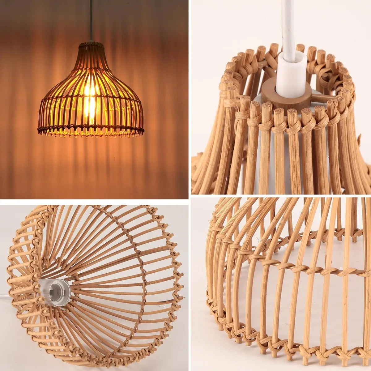 الروطان المنسوجة قلادة مصباح بوهو نمط الخيزران الروطان غطاء مصباح خمر ضوء السقف ديكور الثريات لغرفة المعيشة مطعم #6