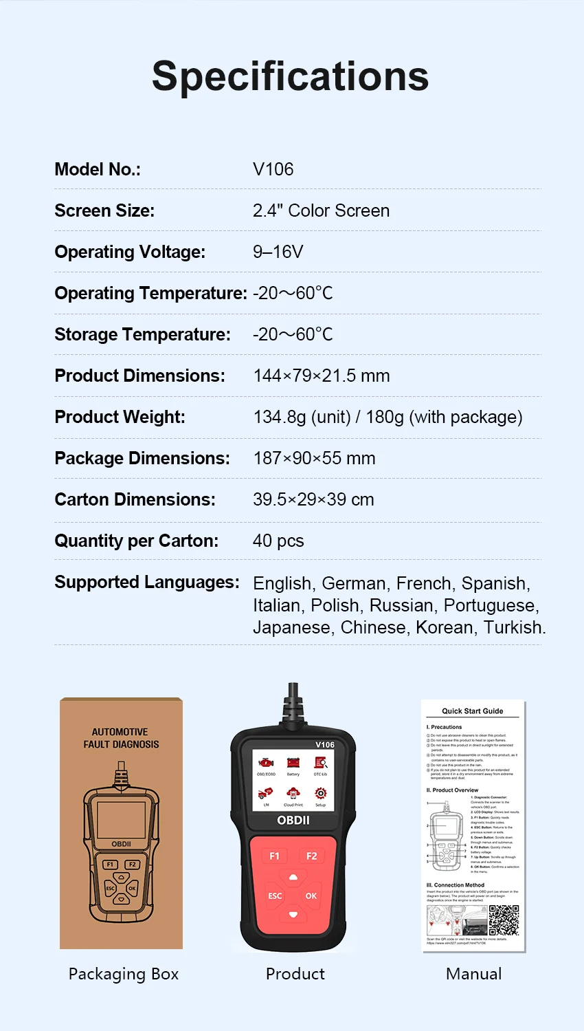2026 Neuester OBD2-Scanner Professionelles OBD2-Autodiagnosegerät Codeleser Scan-Tool Löscht Fehlercodes Unterstützt 12 Sprachen – Detail 3