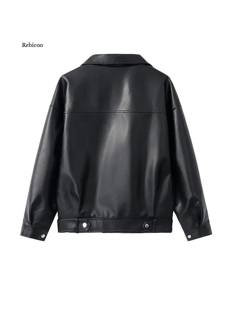 Blouson automne-hiver en similicuir PU femme, vêtement d'extérieur classique et ample pour motard