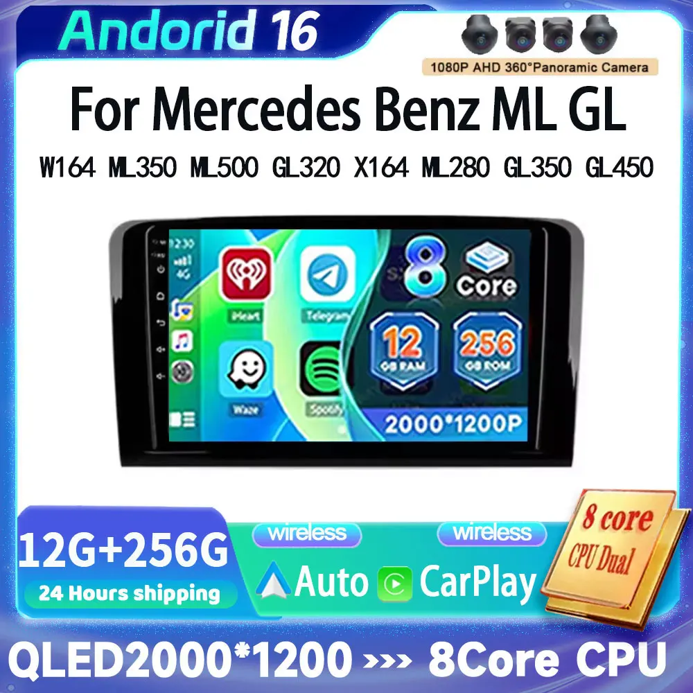 Car Radio Android 16 Carplay For Mercedes Benz ML GL W164 ML350 ML500 GL320 X164 ML280 GL350 GL450 Multimedia GPS Player Stereo
