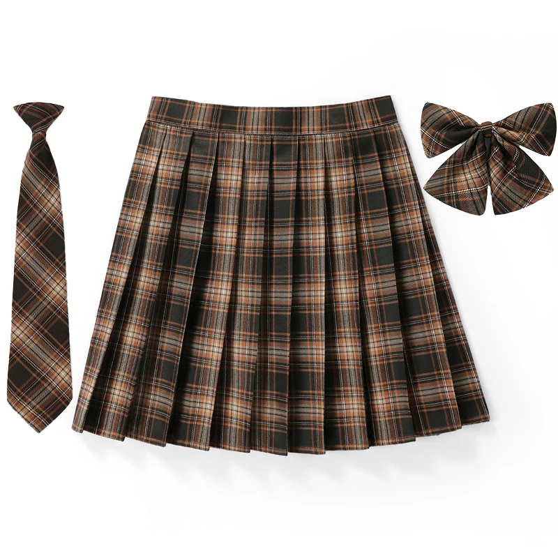 Women High Waist Pleated Skirt Plaid Necktie Summer New Harajuku Preppy Mini A Line Japanese School Uniforms Girls Kawaii Skirt