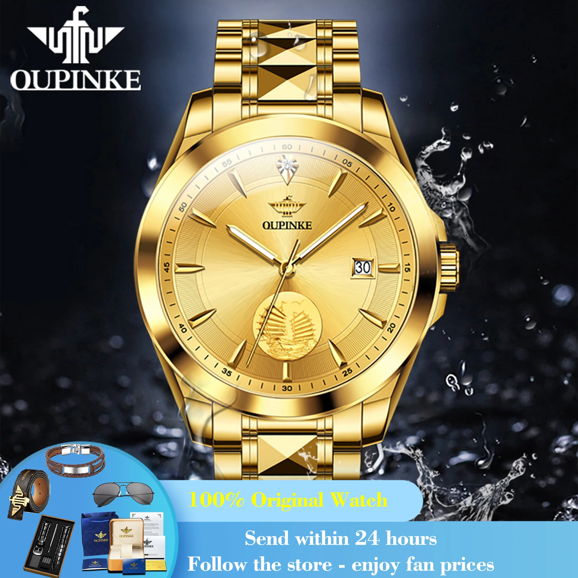 

OUPINKE 3226 Man Automatic Watch Real Diamond Deep Waterproof Watch For Men Top Brand Calendar Luxury Male Mechanical Wristwatch