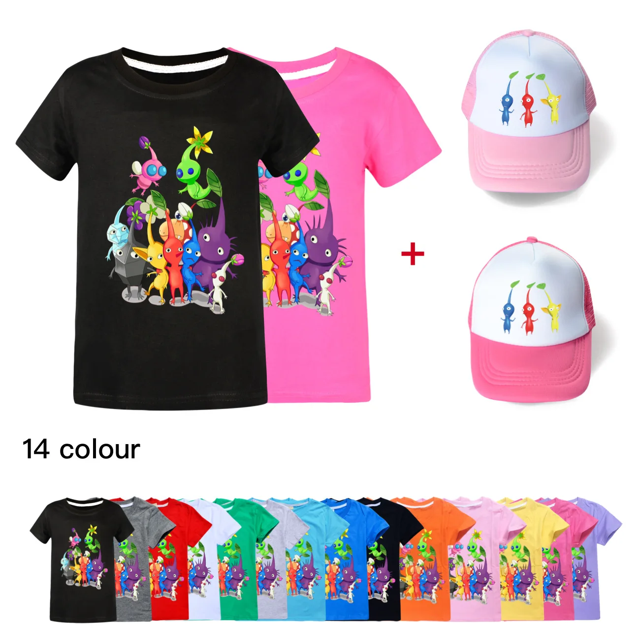 

Pikmin Wiki Tshirt Kids 2024 Summer Clothes Toddler Girls Cartoon T Shirt Baby Boys Cotton T-shirt&sunhat Children Casual Tops