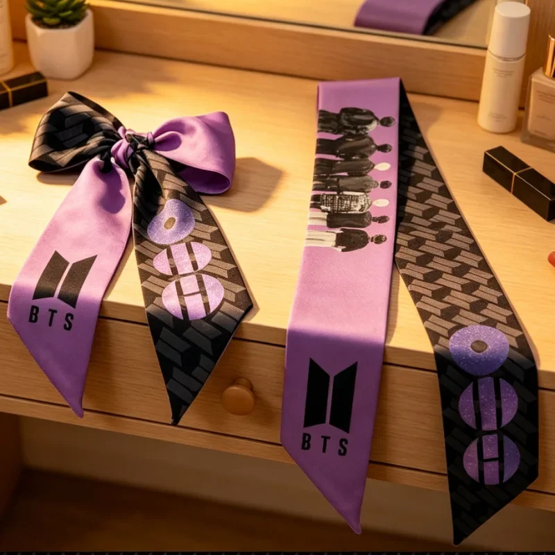 Satin Skinny Scarf Multifunctional Ribbon Tie Hair Scrunchie for Hair Wrist Bag Decor Small Gift for Girl Fans Narrow Neck Scarf