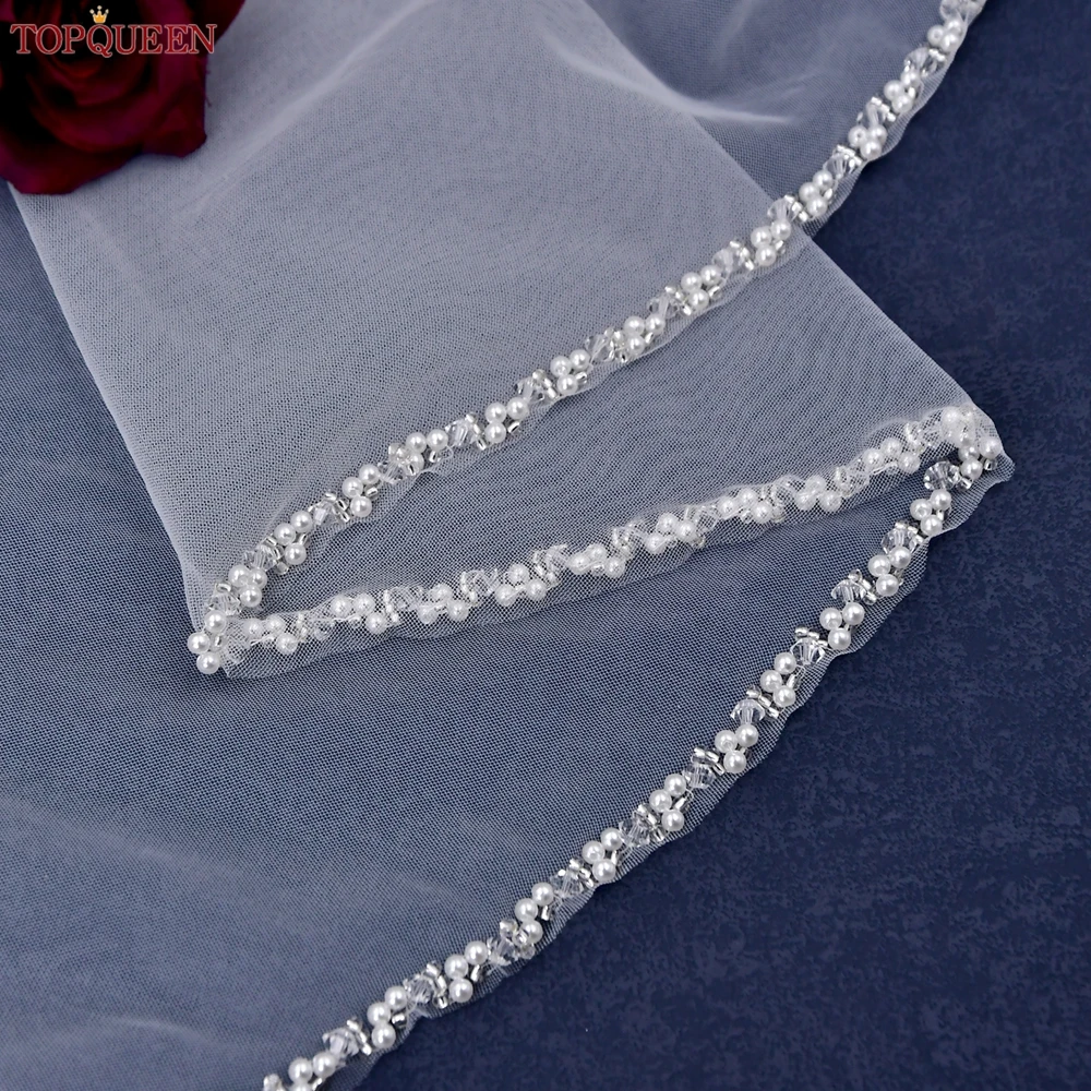 TOPQUEEN V175 Crystal Edge Wedding Veils for Bride Bridal Veils with Rhinestones Cathedral 2024 1 Tier Wedding Hair Accessories