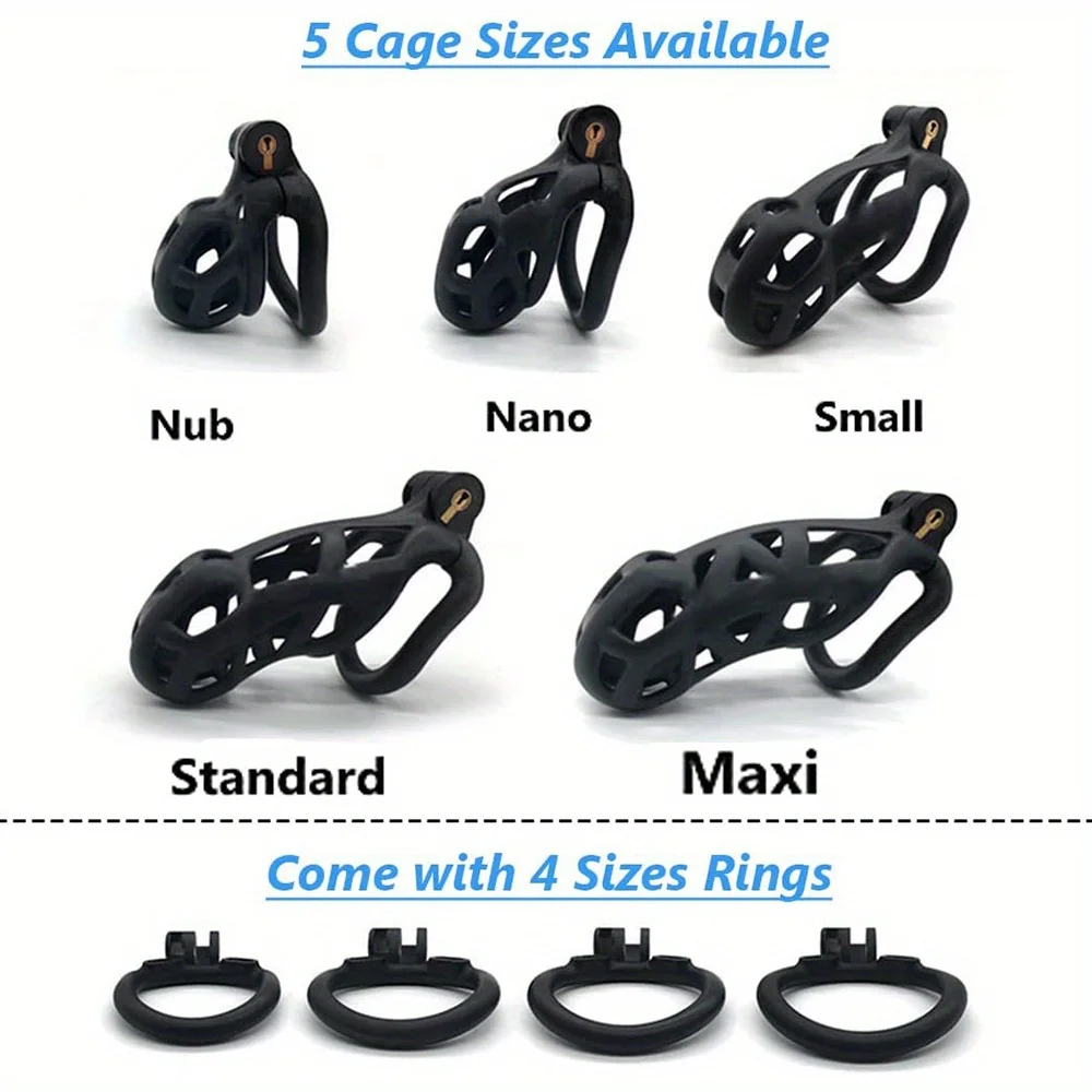 New Color Male Penis Lock Chastity Cage with Lock and 4 Rings Resin Virginity for Men Couple Breathable Cock Ring Penis Restrain