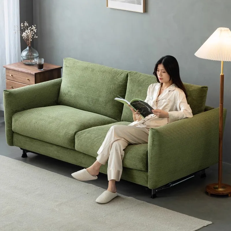 //Small Living Room Modern Fabric Sofa Bed Foldable Dual-use Multifunctional Wood Frame Velvet Retractable Bed