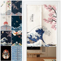 Japanese Linen Door Curtain Noren Mount Fuji Waves Partition Bedroom Kitchen Home Entrance Decor Customizable Half-Curtain