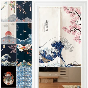 Rideau de porte en lin japonais, mont Noren Fuji Waves, cloison, chambre, cuisine, décoration d’entrée, demi-rideau personnalisable 8 meilleurs articles asiatiques pour la maison en vente - No 8