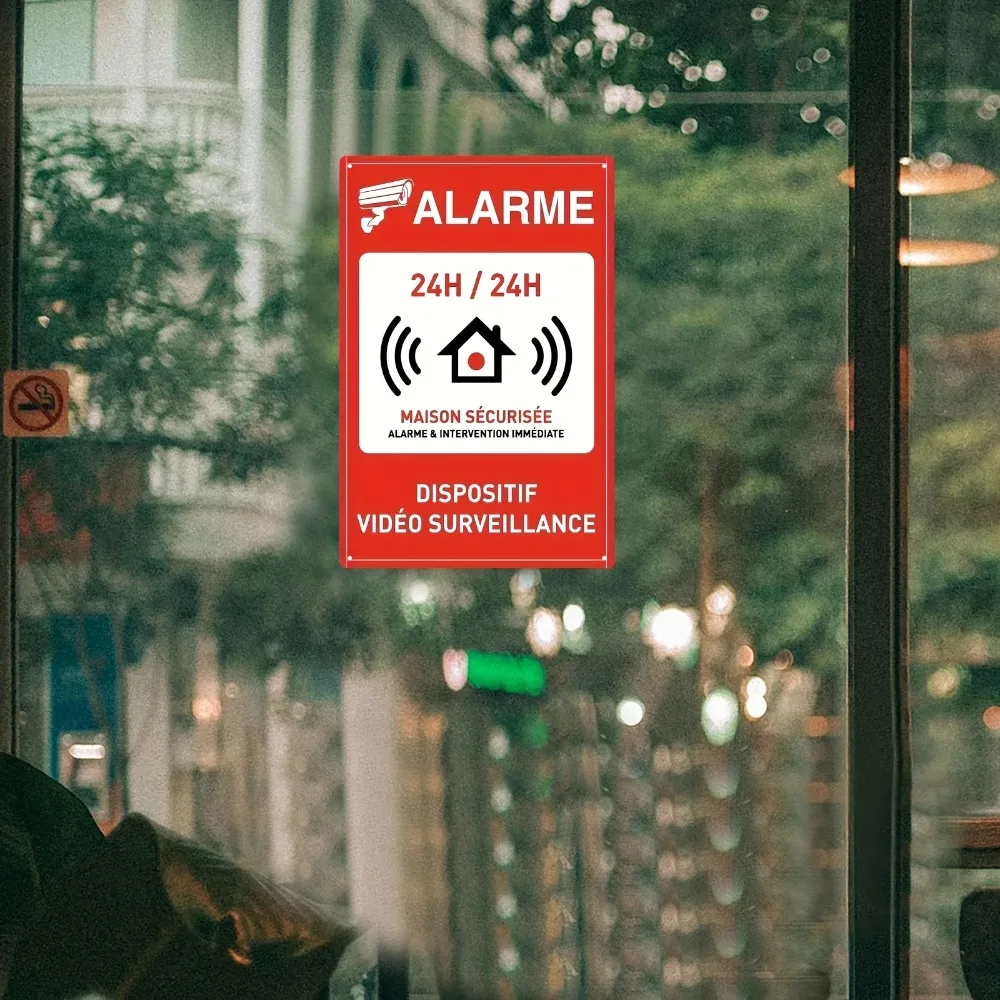 Aluminum metal sign wall decor, red white 24h wifi camera french house graphic rusted plaque for shop villa outdoor decor