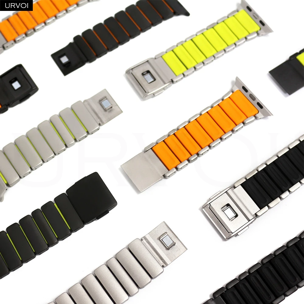 URVOI Stratos Band for Apple Watch Ultra 3 2 Series 11 10 9 8 SE3 Titanium Silicone Strap Magnet clasp bracelet DLC coating 49mm