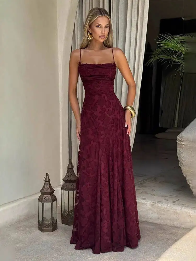 

2026 Floral Embroidery Maxi Dress for Women Summer Party Prom Gowns Sexy Backless Suspender Dresses French Style Evening Dress