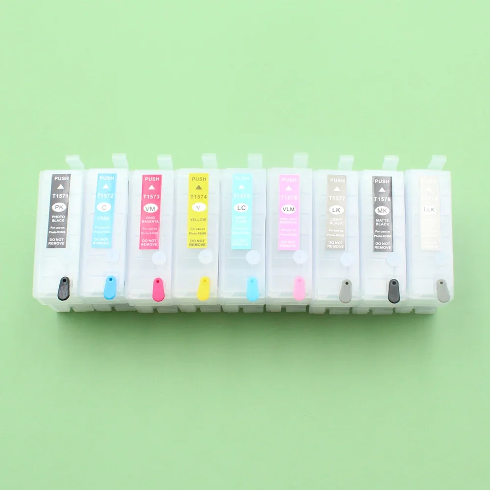 T1571-T1579 T157 R 3000 30ML 9Colors Refillable Ink cartridge For Epson Stylus Photo R3000 Printer With Permanent Chips