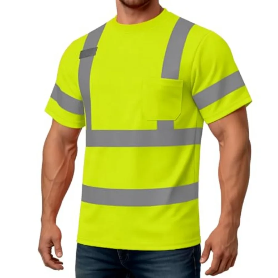 Hi Vis Shirts for Men and Women, Short Sleeve Class 3 High Visibility Safety Shirts with Reflective Strips, X- 1pc