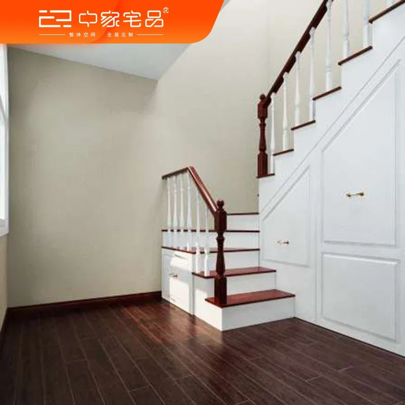 Villa duplex integral solid wood stairs plus wardrobe shoe cabinet combination customization new corner ladder European-style ca