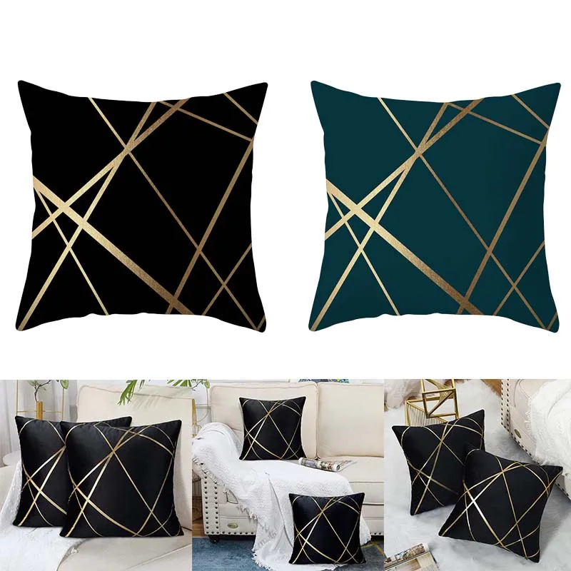 Fashion Design Velvet Cushion Cover Home Decor Golden Line Sofa Pillow Cover Home Pillowcase 45X45Cm