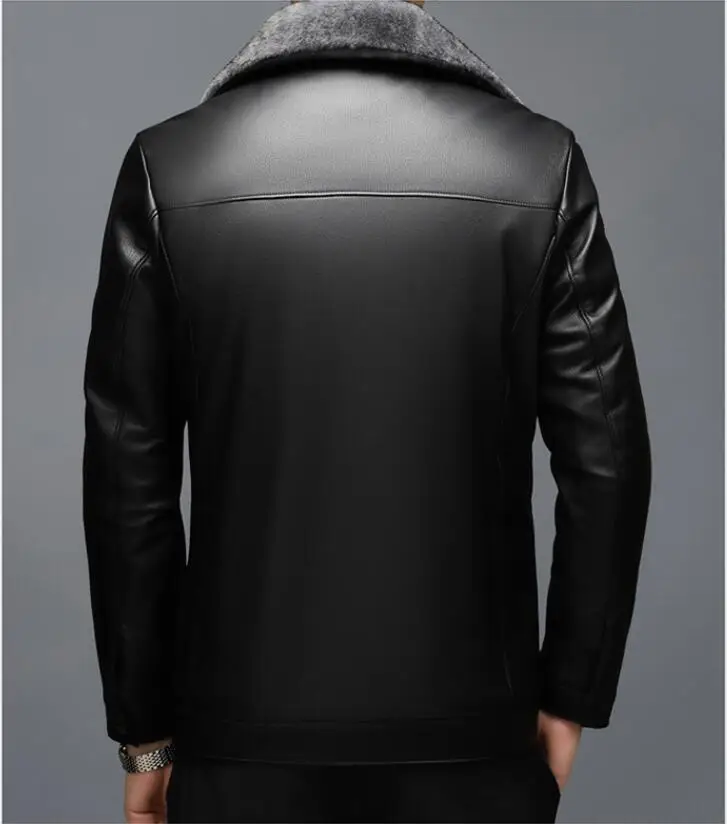 الخريف الشتاء الربيع الرجال معطف جلد طوق معطف جلد مع انفصال الصوف طوق قصيرة عارضة الأعمال جلد الغنم