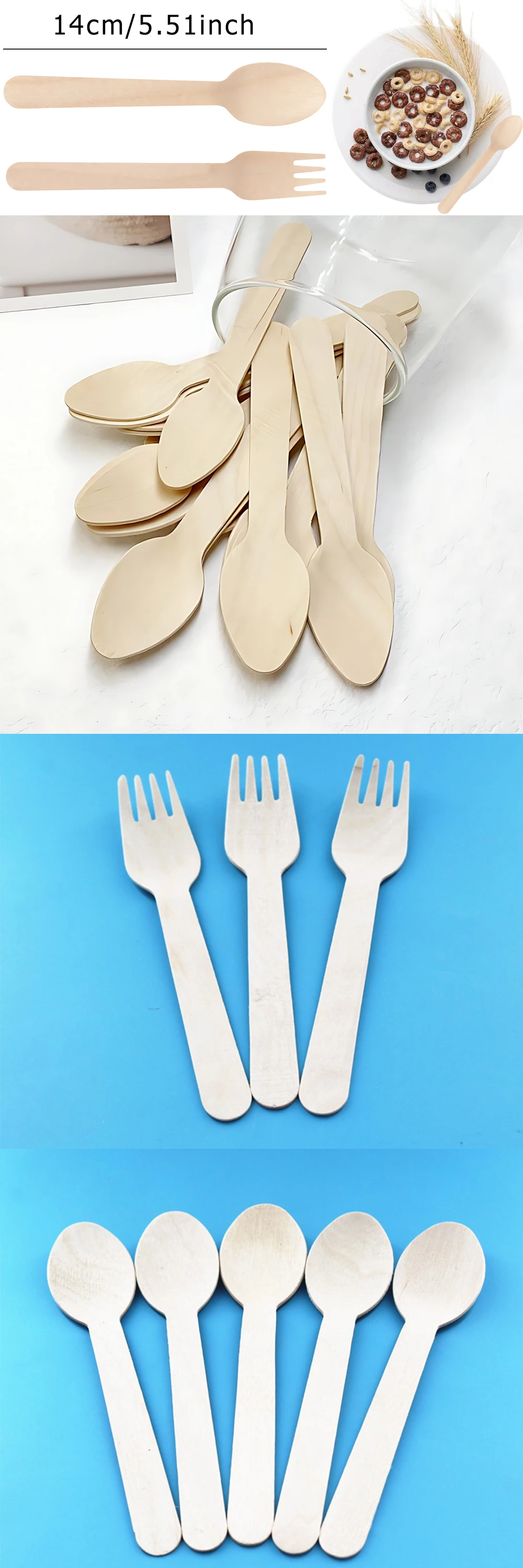 Einweg-Holzbesteck 50/100 Stück Packung 14 cm Gabel Löffel Party Camping Picknick Hochzeit Reise Geschirr Sets Küchenbedarf ZYF – Detail 1