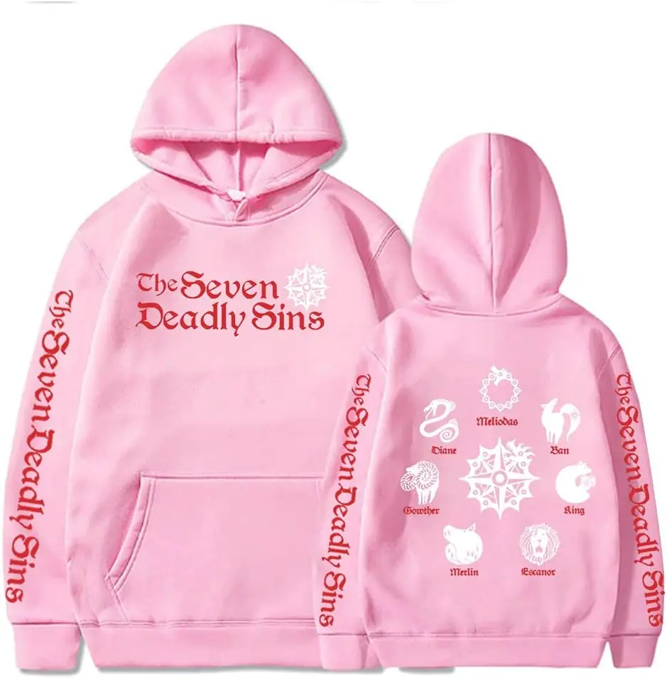 colanperd أنيمي الخطايا السبع المميتة هوديي كم طويل البلوز الشارع الشهير الهيب هوب البلوز للجنسين الأسود منتج ساخن القمم