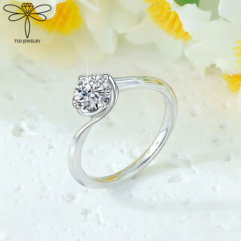 

0.5ct 925 Sterling Silver Classic Moissanite Engagement Ring D Color VVS1 Certified Lab Diamond Solid Band Women Wedding Jewelry