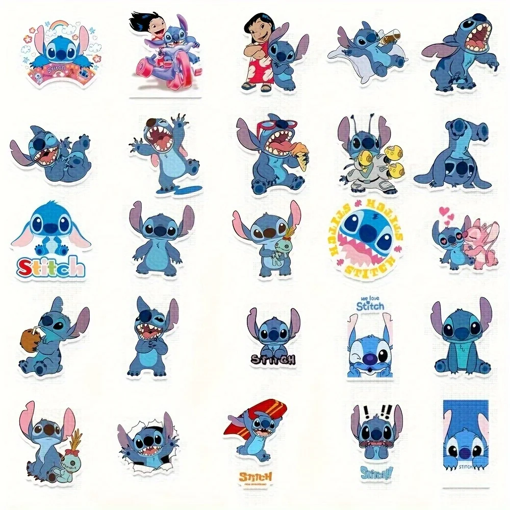 50개 디즈니 귀여운 스티치 스티커, 만화 장식, 노트북, 여행 가방, 휴대폰 및 물병에 적합