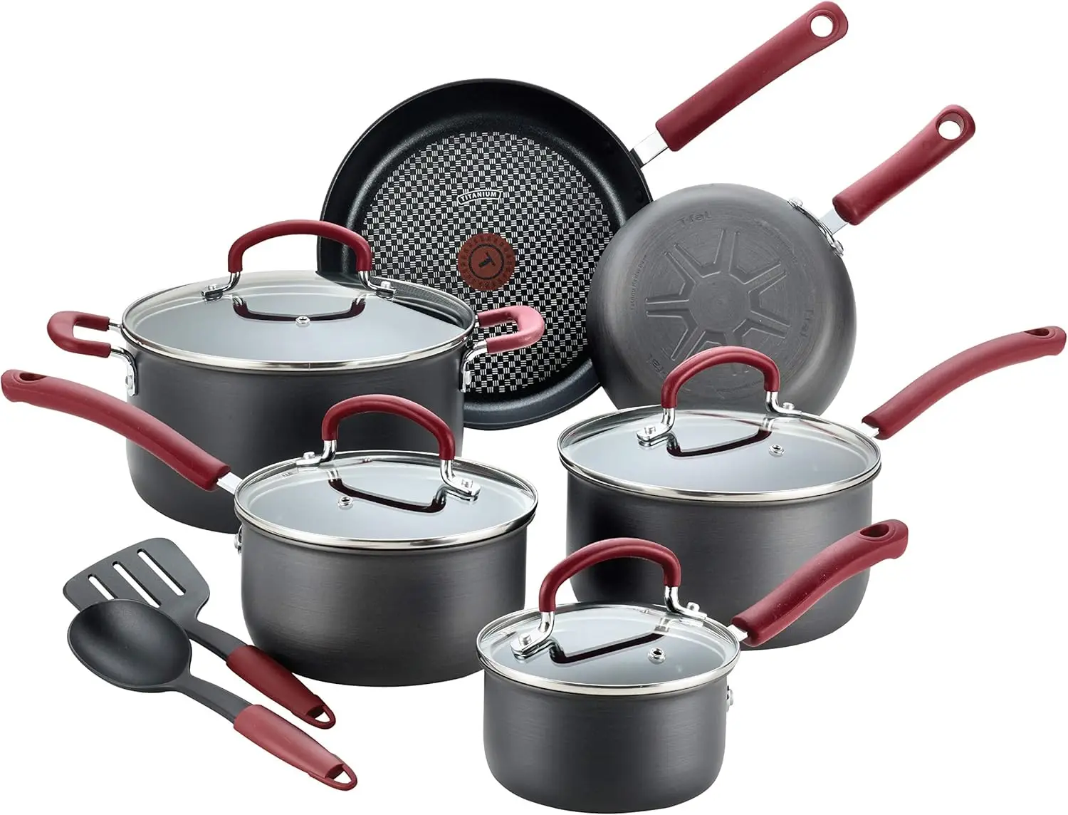 Kitchen Cooking Set w/ Fry Pans, Saucepans, Dutch Oven, Kitchen Utensils, Pots and Pans, Dishwasher Safe, Black