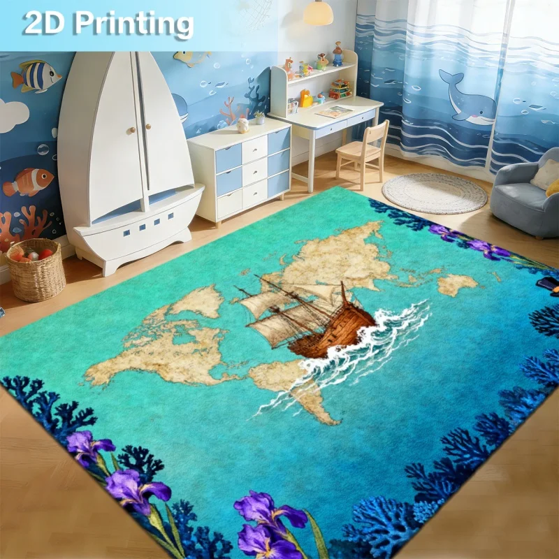 2D Underwater Koi Fish Turtle Rock Gaming Area Rug, Realistic Aquatic Animal Non-slip Large Floor Mat for Game Room Bedroom