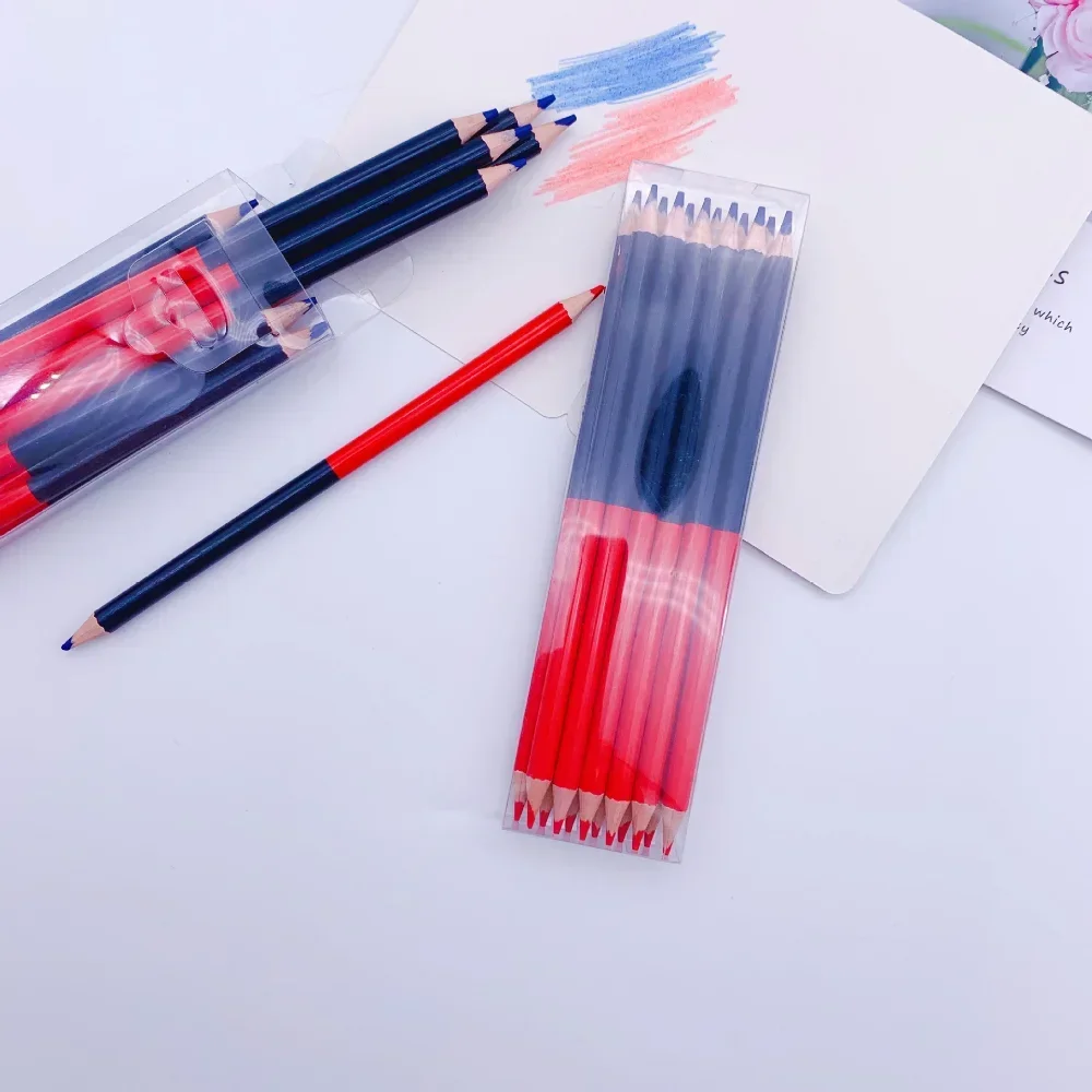 12pcs/box Double-color Pencils for Carpentry Red Blue Drawing/marking Pencil Wooden Shell Round Pencil Carpentry Supplies
