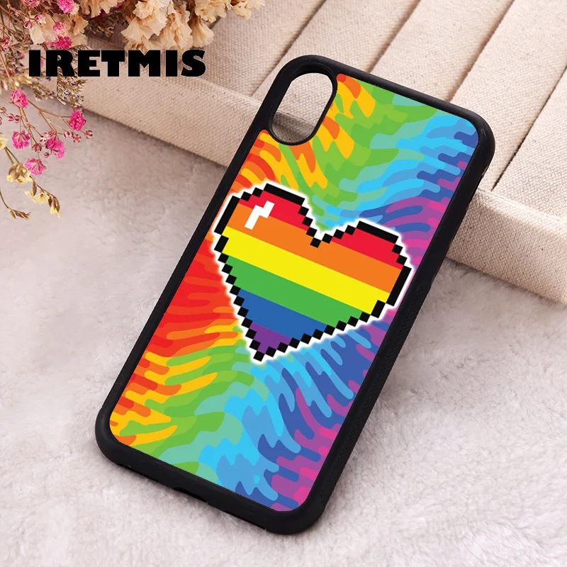 Iretmis Phone Cover Case For iPhone X XS Max XR 11 12 13 PRO MINI 14 15 16 Plus Rubber Silicone TPU Rainbow Heart