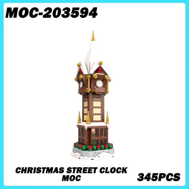 MOC-203594 Christmas Seires Christmas Street Clock DIY Bricks, Puzzle Model Small Particles Education Toys Birthday Gift 345PCS