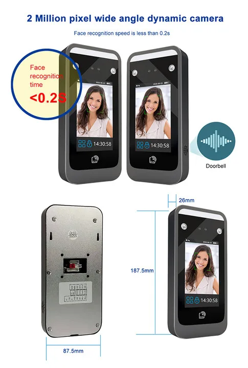 Suporte de reconhecimento facial dinâmico WIFI Sistema de controle de acesso de atendimento com software Controle de acesso de atendimento biométrico