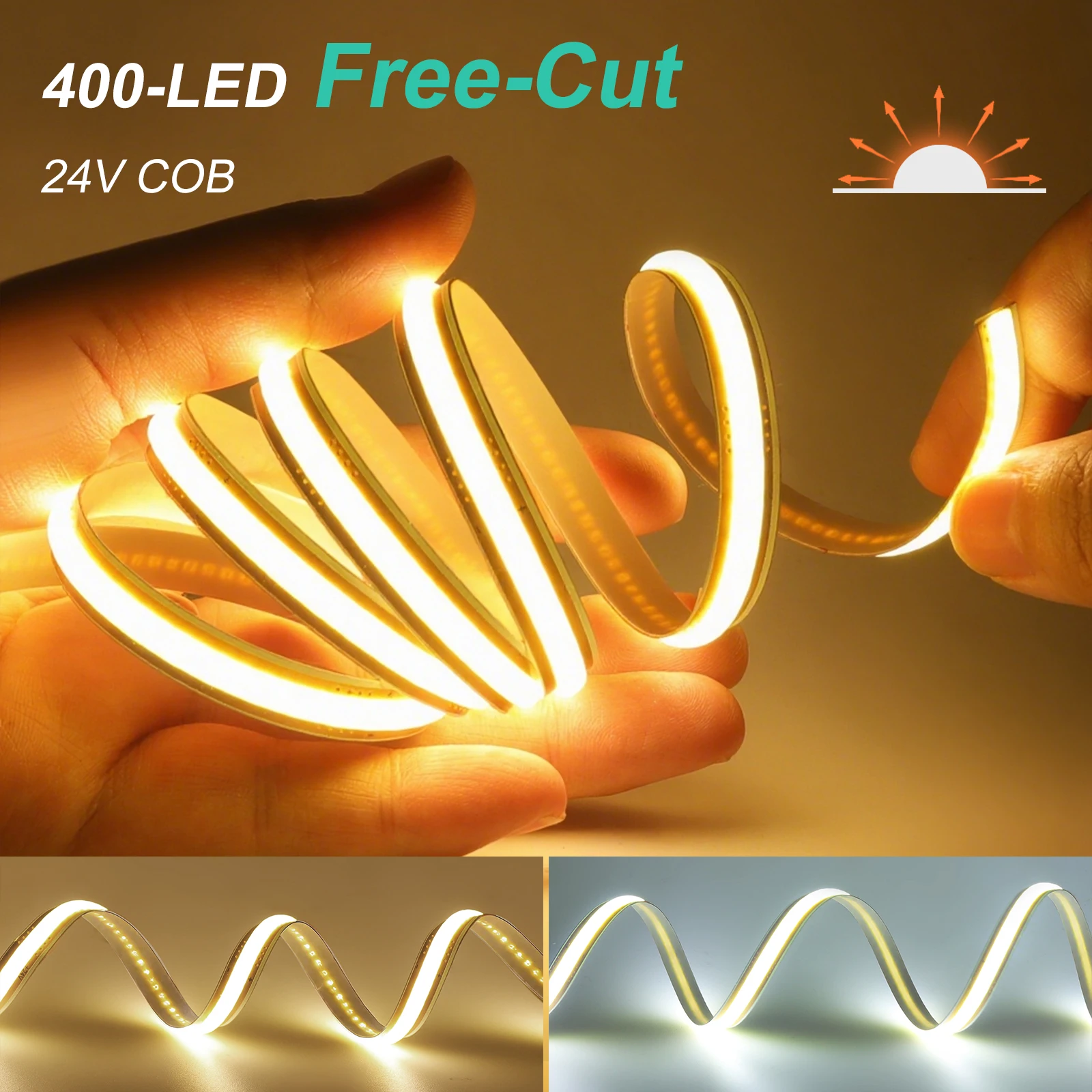 8MM Free Cut COB LED Strip Light 400LEDs/m 12V 24V High Density Flexible Tape Ribbon 3000K 4000K 6000K RA90 FOB Led Lights