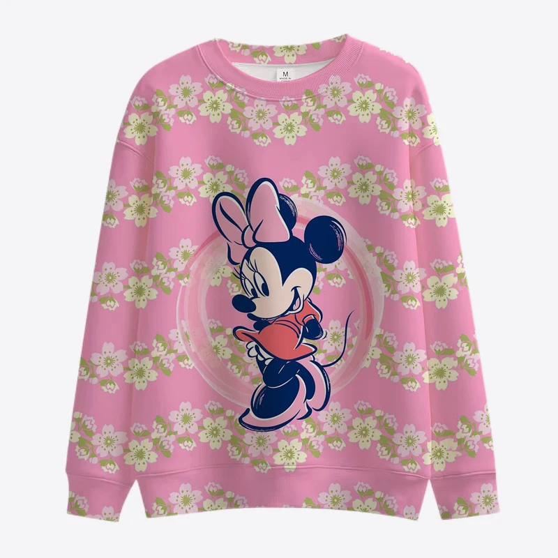 Cartoon Disney Minnie Mickey Sweatshirt Ladies Crewneck Loose Pullover Hoodie Autumn Fun Print Long Sleeve Top