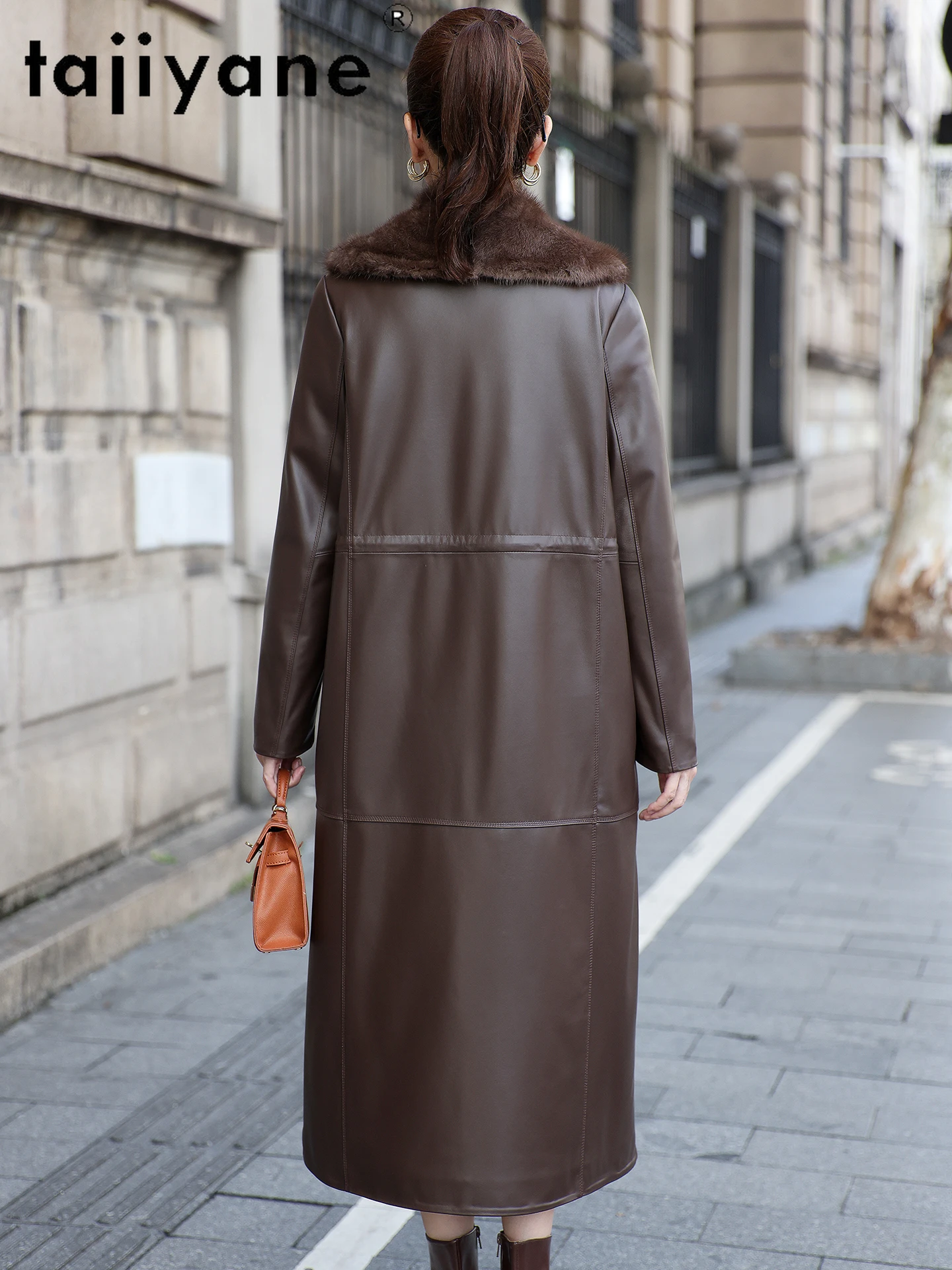 TAJIYANE طبقة علوية من جلد الغنم أوزة أسفل معاطف امرأة Muskrat الفراء طوق معطف الشتاء طويل سترة جلدية حقيقية ملابس حريمي 2025