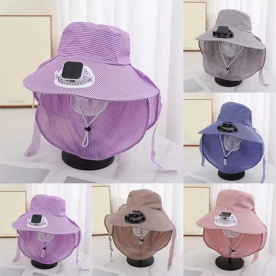 Women Summer Hat Solar Usb Charging Fisherman Hat With Fan Door Long Shield Hat 300 Ma Current Mourning Hat