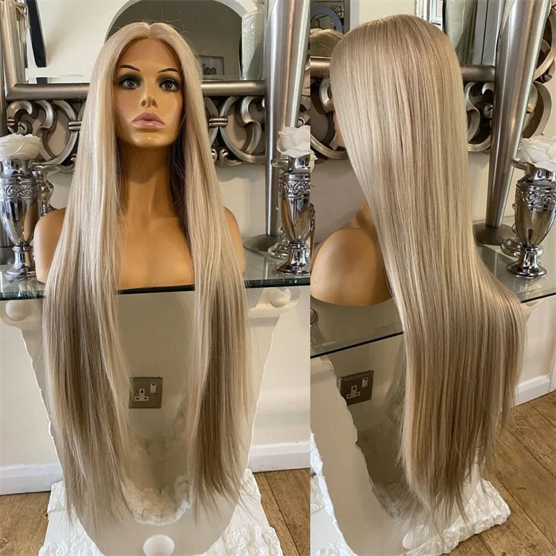 13x6 Hd Transparent Lace Frontal Wig Ombre White Grey Colored Straight Ash Blonde Full Lace Human Hair Wigs Ombre Highlight