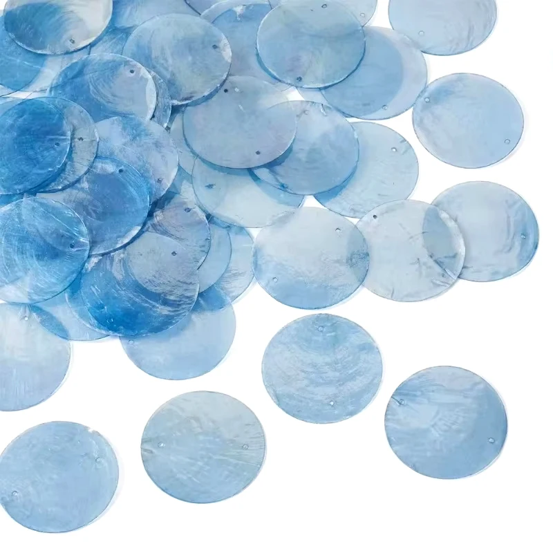 30Pcs Natural Flat Round Seashell Slices with 2 Holes Capiz Shells Charms for DIY Lighting Fixture and Wind Chime Accessories