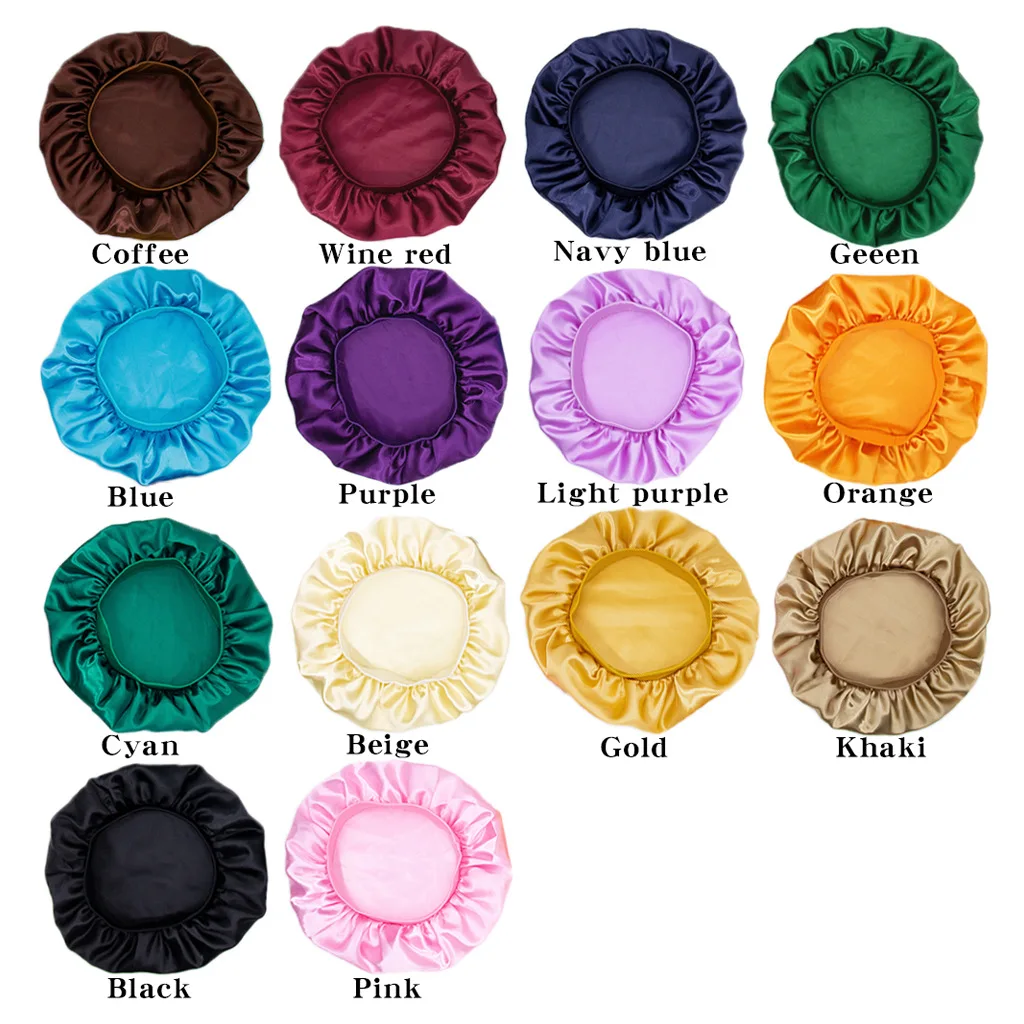 1pc Women  Imitation Silk Sleeping Caps Bathroom Satin Solid Color Stretch Bonnets Shower Caps Hair Hat for Daily Use and Beauty